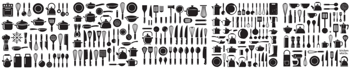 Complete collection of cooking equipment vector icons