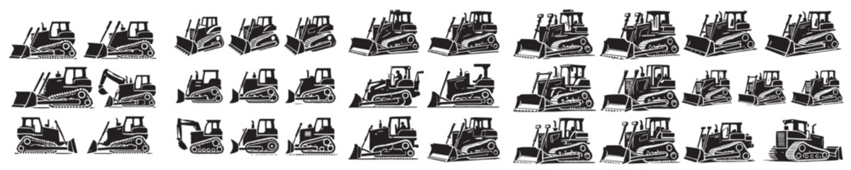 set of bulldozer silhouette vectors