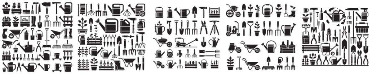 Complete collection of gardening equipment vector icons