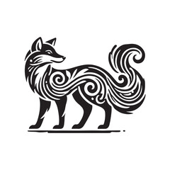 Black Color Fox silhouette design Vector Illustration, Solid White Background (10).eps
