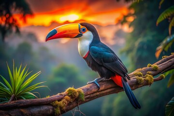 Obraz premium Toco Toucan Perched on Branch, Brazilian Pantanal, Low Light Photography