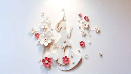 Botanical frame with pink peonies and white lilies, elegant design