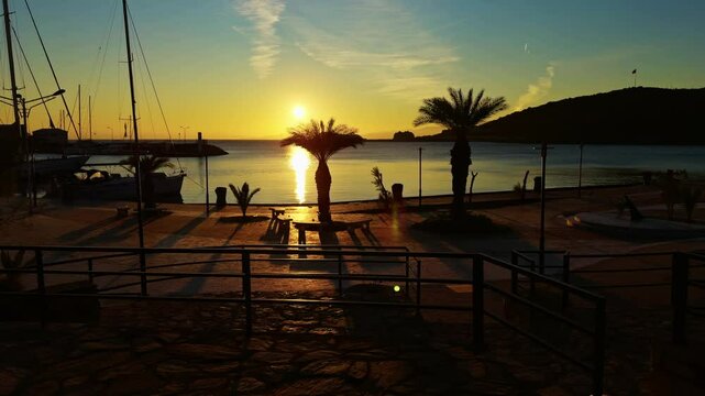People Silhouette near the Seaside and Morning Sunrise Light in Turkey Datca