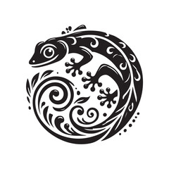 Black Color Gecko silhouette design Vector Illustration, Solid White Background (3).eps