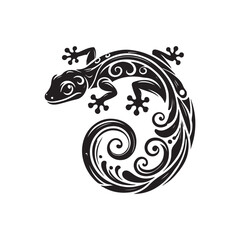 Black Color Gecko silhouette design Vector Illustration, Solid White Background (4).eps