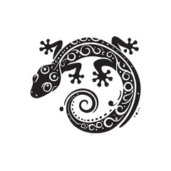 Black Color Gecko silhouette design Vector Illustration, Solid White Background (10).eps