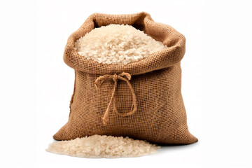A bag of white rice with sackcloth