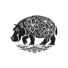 Black Color Hippopotamus silhouette design Vector Illustration, Solid White Background (1).eps