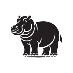 Black Color Hippopotamus silhouette design Vector Illustration, Solid White Background (2).eps