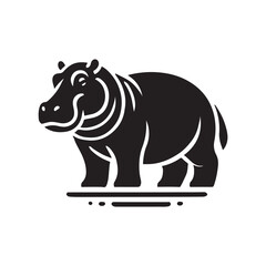 Fototapeta premium Black Color Hippopotamus silhouette design Vector Illustration, Solid White Background (6).eps