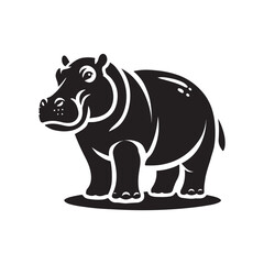 Black Color Hippopotamus silhouette design Vector Illustration, Solid White Background (8).eps