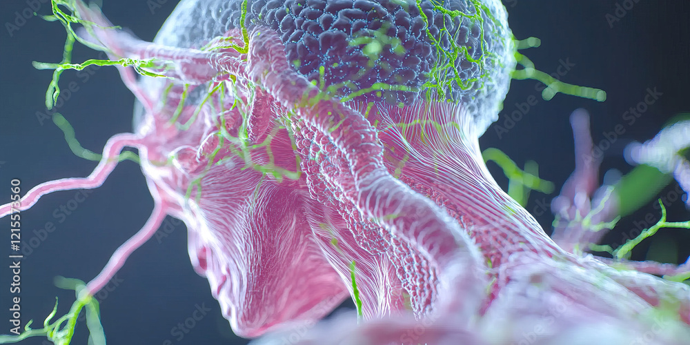 Fototapete digital rendering of translucent organic structure with filamentous network