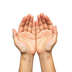hands isolated on white, palms of a man, palms of the hand and fingers
