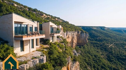 Eco-friendly homes in a canyon, featuring cliffside insulation techniques