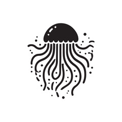 Black Color Jellyfish silhouette design Vector Illustration, Solid White Background (5).eps