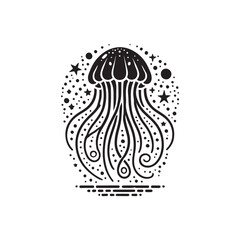 Black Color Jellyfish silhouette design Vector Illustration, Solid White Background (8).eps