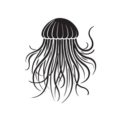 Black Color Jellyfish silhouette design Vector Illustration, Solid White Background (11).eps