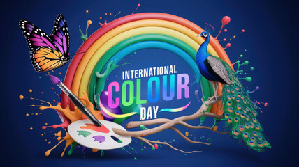 Rainbow, peacock, butterfly, and paint palette celebrating color