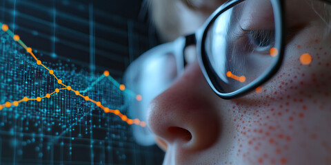 Person Viewing Decreasing Data Trend on Digital Screen