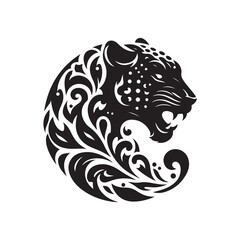 Black Color Leopard silhouette design Vector Illustration, Solid White Background (3).eps