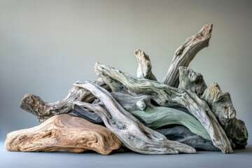 Fototapeta premium A captivating arrangement of weathered driftwood, showcasing nature's artistry and the beauty of aged wood.