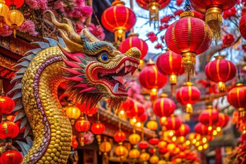 Fototapeta premium Vibrant Chinese New Year Dragon Lantern Festival Celebration Stock Photo