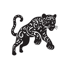 Black Color Leopard silhouette design Vector Illustration, Solid White Background (8).eps