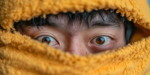 Human Eyes Partially Obscured by Yellow Fabric