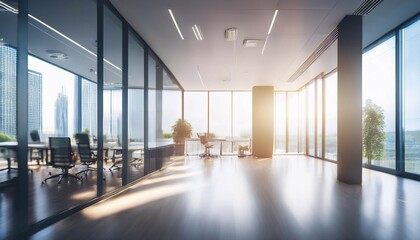 beautiful blurred background of a light modern office interior with panoramic windows