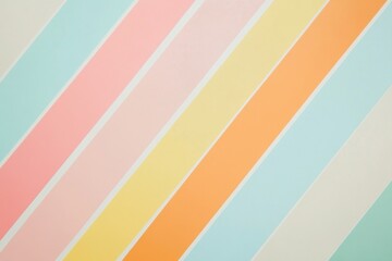 Obraz premium A minimalist, flat design featuring pastel-colored diagonal stripes in shades of pink, blue, yellow, green, orange, white, and beige, creating an abstract background with a soft color palette Generati