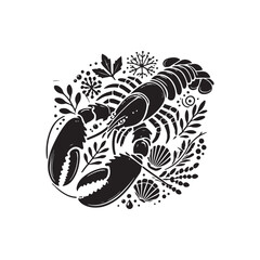Black Color Lobster silhouette design Vector Illustration, Solid White Background (3).eps