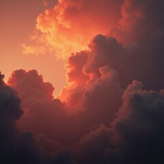 Fototapeta premium Fiery sunset cloudscape. Dramatic, colorful clouds illuminated by the setting sun. A breathtaking view of nature's artistry.