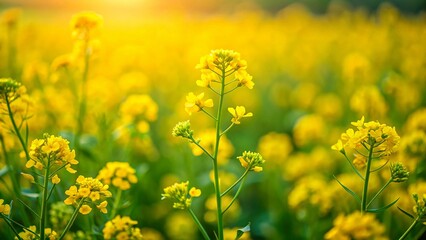 Obraz premium Vibrant Green Thai Mustard Flowers Blooming in Golden Field - Surreal Photography