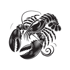 Black Color Lobster silhouette design Vector Illustration, Solid White Background (6).eps