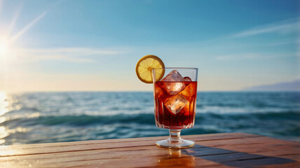 Cocktail, Cocktail and drinks on the beach during summer sunset celebration, Close-up Cocktail Drinks on Tropical Beach, Juicy Cocktail on Ocean Background