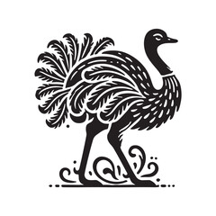 Black Color Ostrich silhouette design Vector Illustration, Solid White Background (2).eps