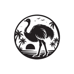 Black Color Ostrich silhouette design Vector Illustration, Solid White Background (5).eps