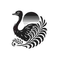 Black Color Ostrich silhouette design Vector Illustration, Solid White Background (6).eps