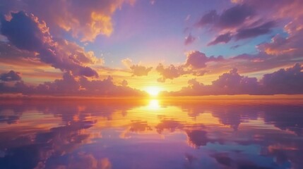 Fototapeta premium Serene Sunset Reflections Over Calm Waters with Colorful Clouds in the Sky