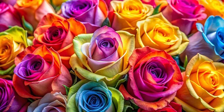 Vibrant Multicolored Rose Bouquet Close-Up: Colorful Floral Background for Design