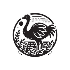 Black Color Ostrich silhouette design Vector Illustration, Solid White Background (12).eps