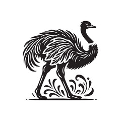Black Color Ostrich silhouette design Vector Illustration, Solid White Background (11).eps