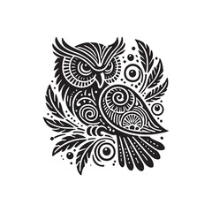 Black Color Owl silhouette design Vector Illustration, Solid White Background (1).eps