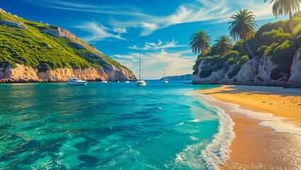 stunning nature, beach Ibiza Spain, sunny summer day