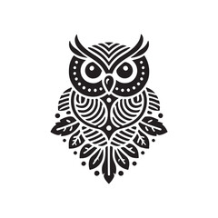 Black Color Owl silhouette design Vector Illustration, Solid White Background (8).eps