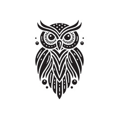 Black Color Owl silhouette design Vector Illustration, Solid White Background (9).eps