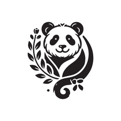 Black Color Panda silhouette design Vector Illustration, Solid White Background (2).eps