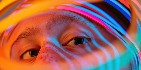 Close-up Portrait with Multicolored Light Streaks