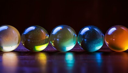 다채로운 색을 가진 구슬들이 줄지어 놓인 모습