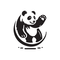 Black Color Panda silhouette design Vector Illustration, Solid White Background (12).eps